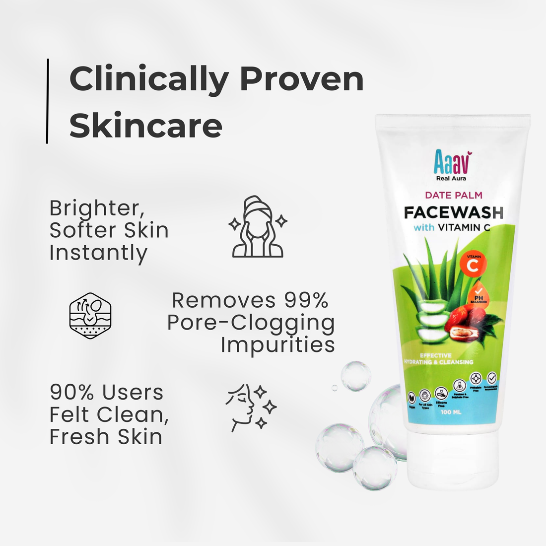 Aaav HydraGlow Vitamin C Facewash | Hyaluronic Acid, Salicylic Acid & Niacinamide | 100 ml