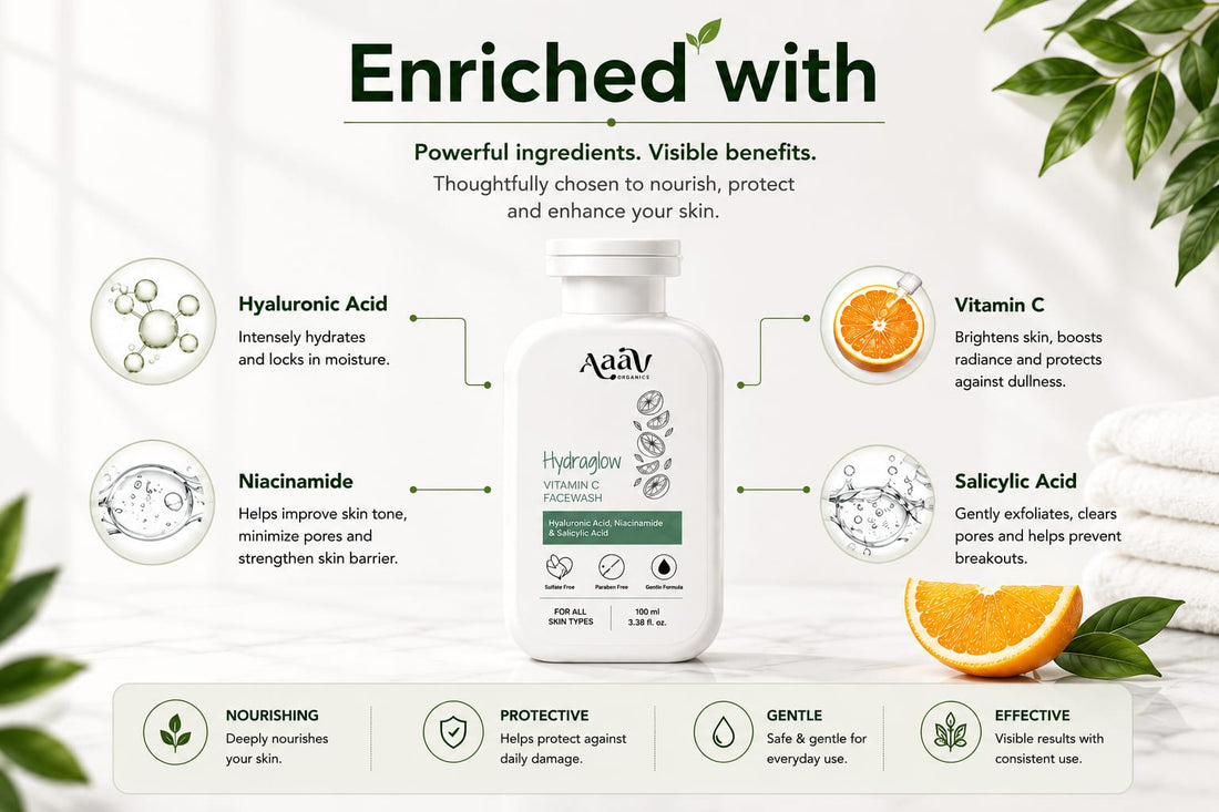 Aaav HydraGlow Vitamin C Facewash | Hyaluronic Acid, Salicylic Acid & Niacinamide | 100 ml