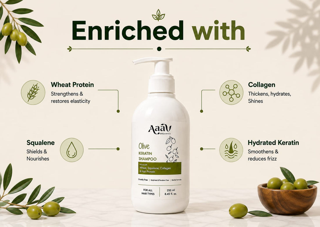 Aaav Olive Keratin Shampoo with Wheat Protein, Squalene & Collagen | 250 ml